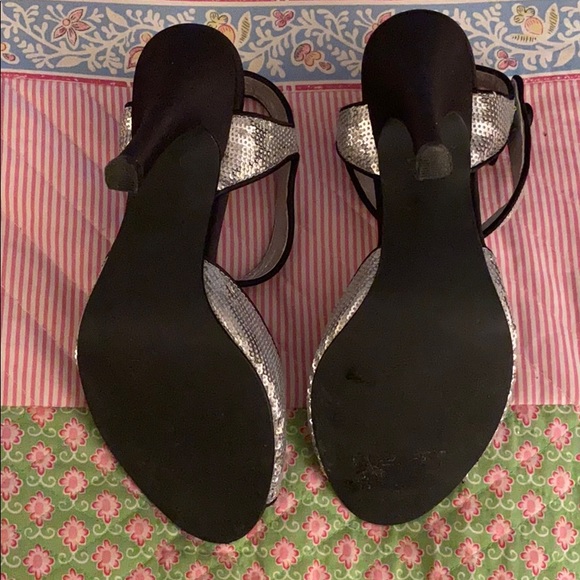 Silver Sequined Strapped Heels - Picture 5 of 5